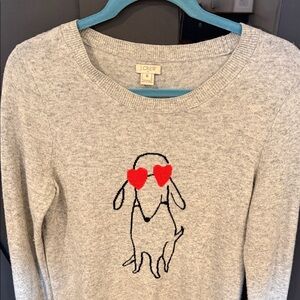 J. Crew Light Gray Sweater with Red Heart-Eyed Dog